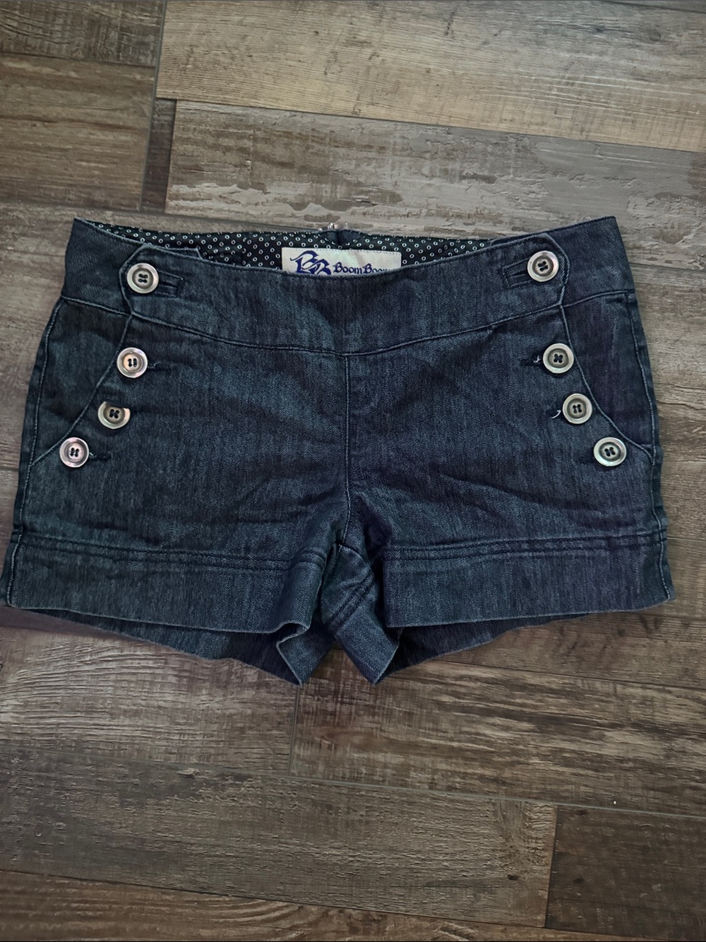 Boom Boom Jeans Dark Indigo Button-Accent Jean Shorts
